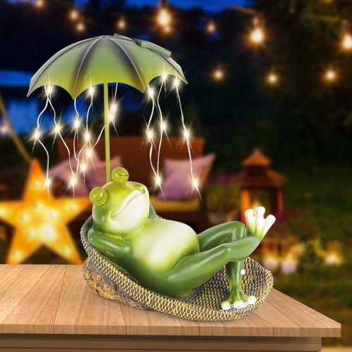 EUBSWA Grenouille Solaire Décoration de Jardin, Solaire Grenouille Statue de Jardin Étanche en résine pour Terrasse, Pelouse, Maison, Cour