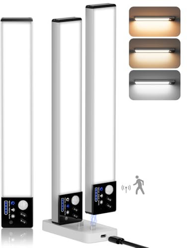 Kinamy Unterbauleuchte Küche Led, Schrankbeleuchtung mit Bewegungsmelder 3 Stück Dimmbar, 3000K/6000K/9000K Farbtemperatur, Unterschrank Beleuchtung mit Ladestation, Schranklicht für Treppe Flur