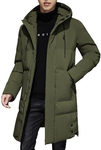 SAUTRV dunjacka med huva män, lång pufferkappa parkas pufferjacka huva vindtät tjock parkas lång vadderad pufferjacka quiltad lätt pufferparkas kappa långa jackor för män, gRÖN, L