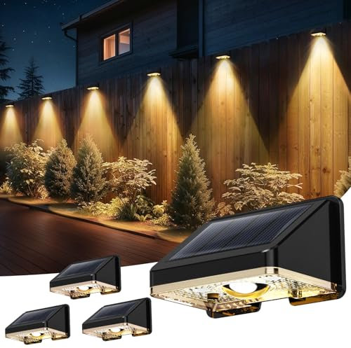 Applique da Esterno Solare 4 Pezzi Lampada Solare da Esterno Bianco Caldo Luci Solari LED Impermeabile Creando un'atmosfera Suggestiva Per Recinzione, Muro e Giardino