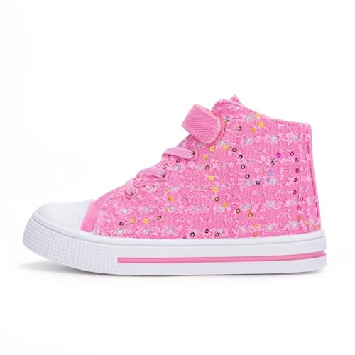 Girls Trainers High Top Kids Easy Fasten Canvas Shoes Outdoor Lightweight Pumps Sneaker Sequin Size 8