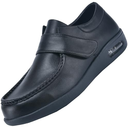 AEHO Scarpe Uomo Diabetici Pianta Larga Ortopediche, Mocassini in Pelle Extra Larghi con Strappo per Piedi Gonfi da Lavoro, Nero, 39 EU
