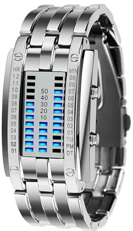 lvifloae Generic Mens Binary Watch Casual Sports Blue Backlight Fashion Quartz Movement LED Digital Wristwatch for Outdoor Parties (Silver Small Size)