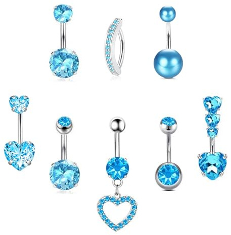Habselikob Piercing Ombligo Acero Quirurgico 14G Piercing Ombligo Aro Para Mujeres CZ Corazón Mariposa Clicker Anillos para el Ombligo