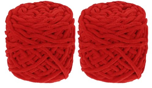 sourcing map 2 Skeins Chenille Chunky Yarn, 200g/7oz Plush Bulky Thick Fluffy Polyester Yarn for Crochet DIY, Soft Velvet Blanket for Sweater Hand Knit Crocheting (Light Red, 45 M/49 Yards)