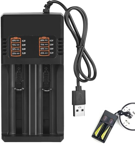 18650 Battery Charger, Universal Fast Dual Battery Charger for 3.6V/3.7V USB Li-ion Rechargeable Batteries, Compatible with 14500 16340 18500 18650, Includes USB Cable, Intelligent Charging