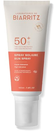 Laboratoires de Biarritz - Spray Solaire SPF50+ - Certifié Bio - Visage et Corps - Pour Bébés, Enfants et Adultes - Texture Fluide Légère - 100ml - Fabriqué en France