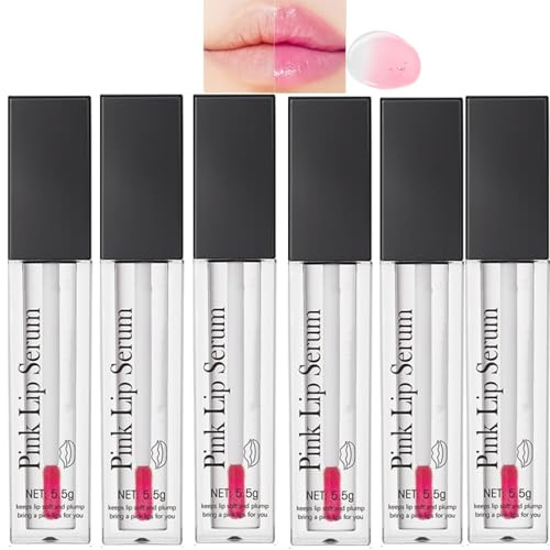 Sérum pour les lèvres roses, changement de couleur, brillant repulpé hydratant, éclaircissant hydratant pour les lèvres foncées, brillant, non collant, anti-rides, réduit les lignes (6PCS)