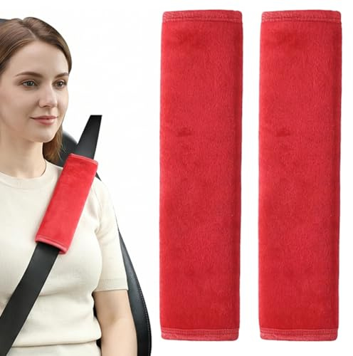 MLRUQRX 2 Unidades, Almohadilla Cinturon Coche, Rojo, 27 Cm, Poliester, Para Viajes Largos Y Conduccion Diaria, Confort Y Seguridad