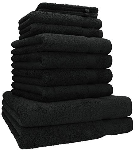 Betz Premium Handtuch-Set 10-teilig – 100% Baumwolle – Oeko-TEX® Zertifiziert – saugfähig&weich – 470g/m² – Duschtücher, Handtücher, Gästetücher & Waschhandschuhe Farbe schwarz