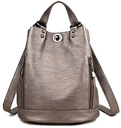DokinReich Fashion Mode Damen Rucksack PU Leder Damentasche Schultertasche Handbag Rucksäcke Frauen Rucksack 2 in 1 Multifunktionaler, M, Grau