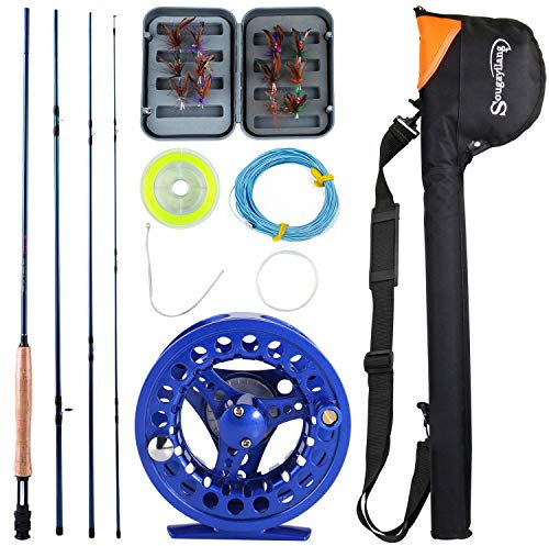 Sougayilang Fliegenfischrute mit Leichter, tragbarer Fliegenrute und CNC-gefräster Aluminiumlegierung, Fliegenfischen, Komplettpaket-Blau