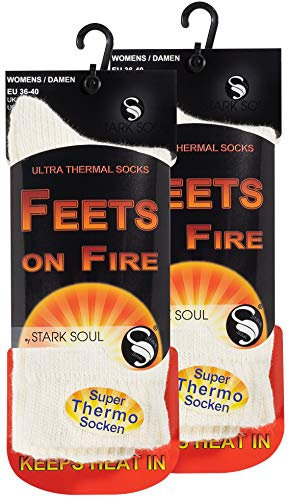 STARK SOUL FEETS on FIRE – 2 par ultra termiska strumpor för damer, varma vinterstrumpor, storlek EU 36–40, 2 par ullvit, 36/40 EU