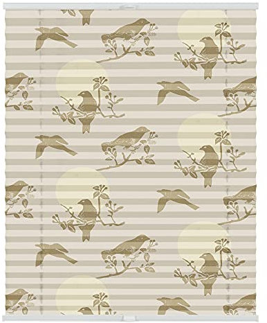 Lichtblick Plissee Klemmfix mit Motiv, ohne Bohren, Verspannt, Blickdicht, Lichtdruchlässig, Made in Germany, Julia Schumacher, Moon Birds - Beige 100 x 130 cm (B x L)
