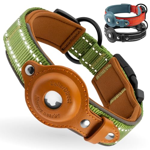 Airtag Dog Collar, CollarDirect, Reflective Dog Collar for Apple Air Tag for Large, Medium, and Small Dogs (Green, S, 30-37 cm)