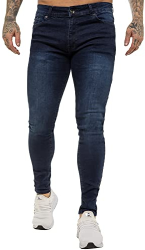 989Zé ENZO Super Skinny Slim Fit Stretch Jeans Denim Byxor EZ326 Alla midjestorlekar UK, Mörkblått, 30W x 30L
