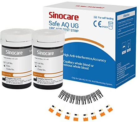 Sinocare Strisce Reattive per Acido Urico con Risultati Rapidi e Precisi solo per Sinocare Safe AQ UG Meter, 50*Strisce Reattive con 50 Lancettes Adatto per il Monitoraggio dell'acido urico a casa