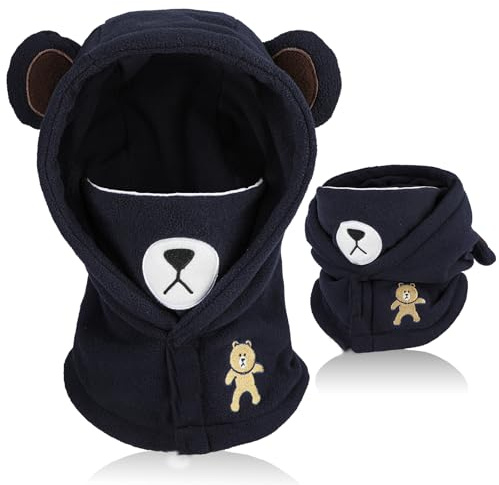 AYPOW Cagoule d'hiver Thermique pour Enfants 4-12 Ans, Multifonction Coupe-Vent Réglable Masque de Ski, Bonnet en Polaire Chaude, Casquette Cache-Cou Tour de Cou écharpe pour Garçons Filles Plein Air