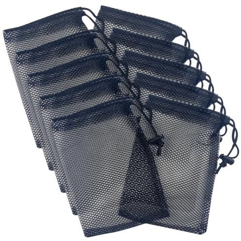 JIHUOO Kleine Netzbeutel mit Kordelzug, Mini-Nylon-Netzbeutel, Reisebeutel, Wäschesack, Turnbeutel, Golfballtasche, Tennisballtasche, Strand, 15 x 20 cm, 10 Stück