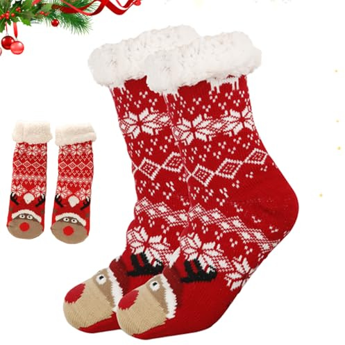 YISKY Chaussettes de Noël, 1paire Noël Antidérapantes C-haussettes, N-oël Chaussettes Chaudes pour Femme, N-oël C-haussettes Douillettes, Taille Unique(35-42)
