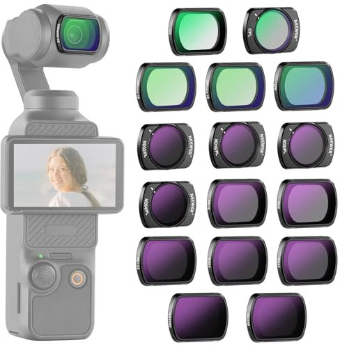 Neewer 16 Pack Filter Set for Pocket 3, ND8 ND16 ND32 ND64 ND128 ND256 ND1000 ND8/PL ND16/PL ND32/PL ND64/PL Black Diffusion 1/4 1/8 UV Light Pollution CPL Compatible with DJI Osmo Pocket 3, FL-B06