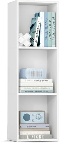 VASAGLE Librería, Estantería de 3 Niveles, Compartimentos Abiertos, 24 x 30 x 94,8 cm, para Sala de Estar, Estudio, Dormitorio, Blanco Nube LBC433W01