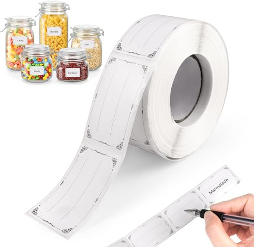 1 rulle/600 stycken självhäftande etiketter, 50x30 mm tomma flasketiketter | frysetiketter för märkning, tomma etiketter för sylt, glas, flaskor