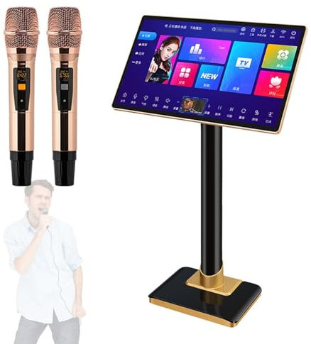 Impianto Karaoke Professionale, Sistema Karaoke 8T con Microfono e Altoparlante Wireless, Touch Screen da 21,5 Pollici, Controllo App, Scarica Funzione Amplificatore di Potenza per Casa e Bar