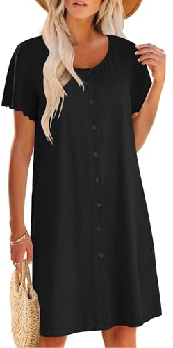 Ekouaer Short Sleeve Sleepshirt V Neck Cotton Night Gowns Maternity Nightgown for Women Nursing Pajamas Black,L