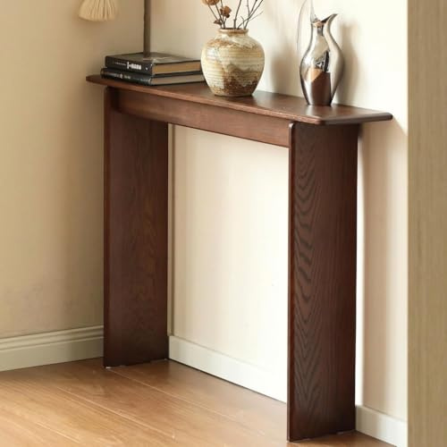 YESWOOD Solid Wood Console Table for Entryway, Narrow Entrance Table for Small Spaces, Modern Entryway Table with Wall-Fit Design, Hallway Table for Living Room Foyer (Oak, Walnut Finish)