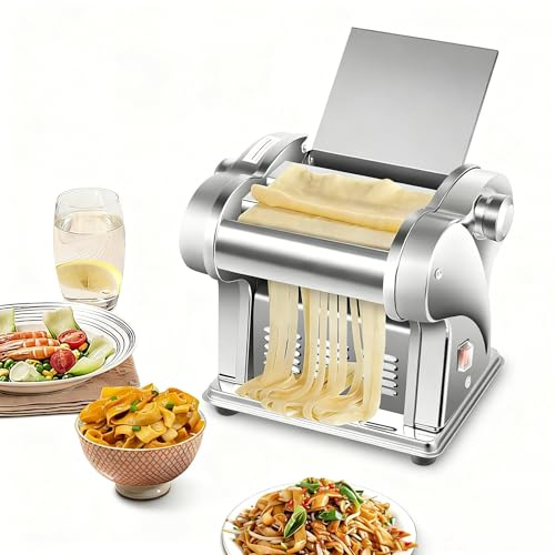Lumicasaler Electric Pasta Maker, 8 Adjustable Thickness Settings 2-in-1 Pasta Machine with Rollers and Cutter, Stainless Steel Noodle Pressing Machine 135W for Home Family Use