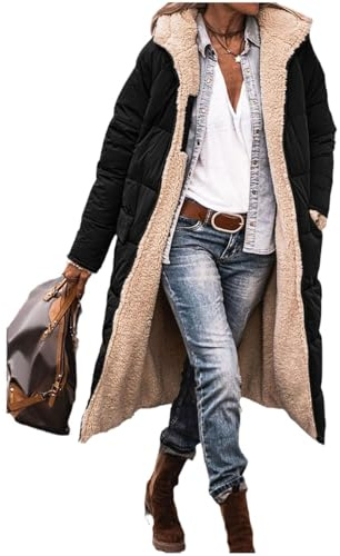 Edelaura Manteau Long pour Femme en Duvet à Capuche Unie Imperméable au Vent en Polaire d'hiver Élégante Zippée à Manches Longues avec Poches Parka Réversible Matelassé Épais et Chaud de Loisir