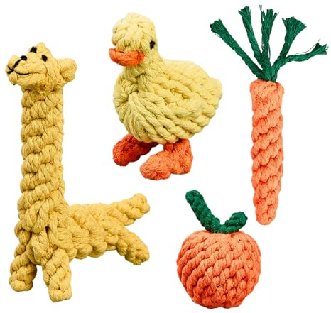 NEXUS - Set da 4 giocattoli per cani in corda di cotone, design carino, giocattolo da masticare resistente per cani piccoli e medi, gioco interattivo N16TOYPROJECT04