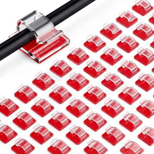 100 clips de cable autoadhesivos, clips de gestión de cables planos, clips de cable adhesivos blancos transparentes, soporte de clips de alambre adhesivo, clips de organizador de cables para coche