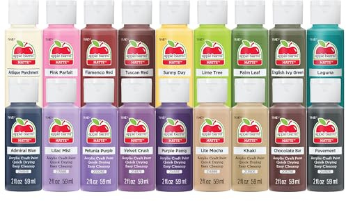 Apple Barrel PROMOABII Matte Finish Acrylic Craft Paint Set Designed for Beginners and Artists, Non-Toxic Formula That Works on All Surfaces, 2 Fl Oz (Pack of 18), 18 Colors May Vary, Count