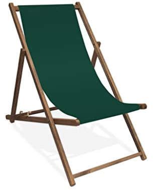 MultiBrands Liegestuhl, Holz, Tannengrün ohne Armlehne mit dunkelbrauner Lasur, klappbar