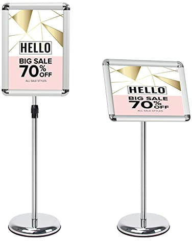Mutualsign Porte affiche A3 Présentoir sur pied, Support pour affiche, Présentoir publicitaire remplaçable, Support de signe en alliage d'aluminium. (Argent)