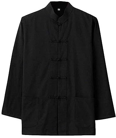 G-LIKE Chinesisches Herren Hemd Shirt - Traditionelle Kampfkunst Kung Fu Tai Chi Wushu Klassisch Tangzhuang Stil Langärmelig Jacke Training Uniform Frühling Herbst Freizeit Kleidung (Schwarz, M)