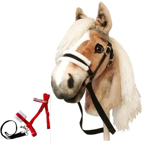 Set Hobby Horse Haflinger A3 with Black and Red bridles - Realistic Hobbyhorse for Kids