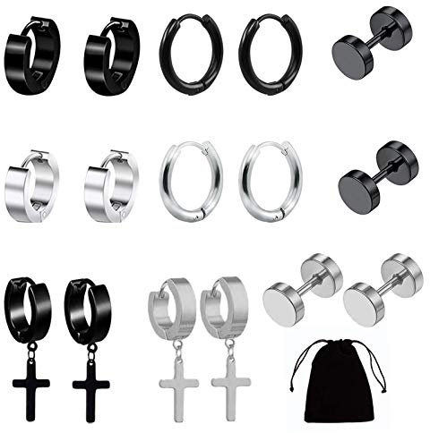 8 Pairs Stud Earrings, Stainless Steel Mens Small Hoop Earrings Ear Piercing Screw Jewelry Barbell Studs Male Earrings Studs Hoop Ear Plugs Huggie Stud Earrings