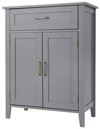 Teamson Home Mercer Holz Badezimmermöbel Boden Aufbewahrungsschrank Schublade & Verstellbare Regale Grau EHF-F0018