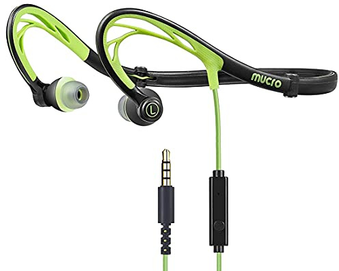 mucro 【Running Headphones【green】 Wired Neckband Earbuds Over Ear Sports Earbuds Foldable Wrap Around Earphone for Night Jogging Workout - with Carry Case、3.5mm plug