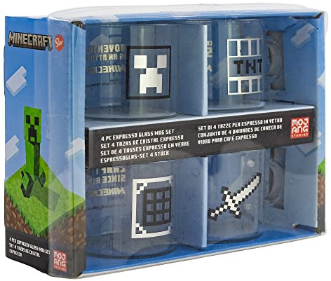 SET DE 4 TASSES À ESPRESSO DÉCORÉES. FABRIQUÉES EN VERRE. 100 ML | MINECRAFT