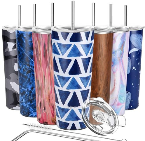 Tumbler Edelstahl-Kaffeetasse – THILY 780 ml dreifach isolierter Reisebecher mit spritzwassergeschütztem Deckel, für Eisgetränke und Heißgetränke-Smoothies, blaues Dreieck