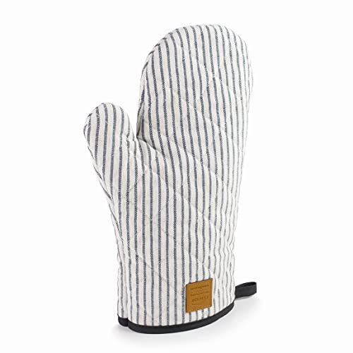 Lacor - 60038 - Guanto da forno COLLEZIONE MILAN, Resistente al calore, Cinturino sospeso, 30cm, Bianco e Blu con strisce