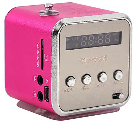 Mini Speaker, Music Player with FM Radio, Built-in 600mAh Battery, Support TF Card and U Disk, Suitable for Home, Dorm Room, Kitchen, Bathroom(Pink)