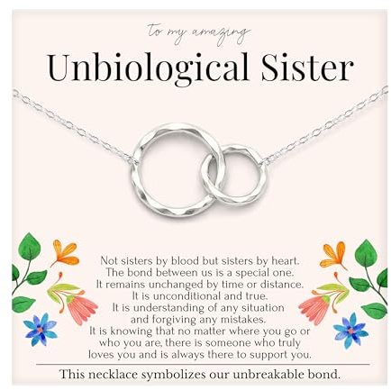 HOPE LOVE SHINE Best Friend Gift for Women - Unbiological Sister Friendship Necklace, Jewelry 16+2, Sterling Silver, 2 Interlocking Rings