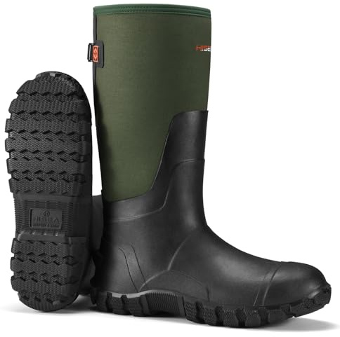 HISEA Upgraded Rain Boots for Men Waterproof Insulated Rubber Boots Outdoor Mud Hunting Boot, Adjustable Calf, Olive, 9