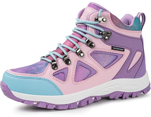 R CORD Kids Water Resistant Hiking Boots Girls Anti Collision Anti-Skid Athletic Outdoor Ankle Adventure Trekking Shoes Purple 3 Little Kid