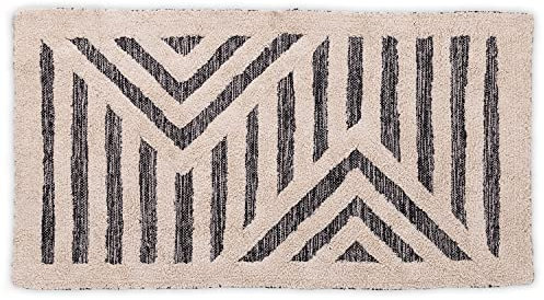 BarceloHogar Alfombra Baño Algodon 100%. Alfombra Pequeña y Suave. Alfombra 50 x 80 cm. Alfombra Pie de Cama o Habitacion. Muy Resistente. Alos. Negro - Beige